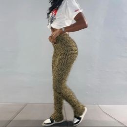 Women Pants Folds Leopard Herfst Undefined High Street Sheath Slim Attirewear Stretchy High Waist Body-Shaping Streetwear 240112