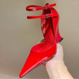 Dress Shoes Summer Sexy Ladies Wedges Sandals Appear Thin Pointed Toe High Heel Banquet Patent Leather Material Female Pumps