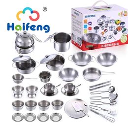 25pcs Children Stainless Steel Pretend Play Food Kitchen Cookware Set Toy Mini Cooking Game Pot Shovel Tinplate Kid Kitchen Toy 240112