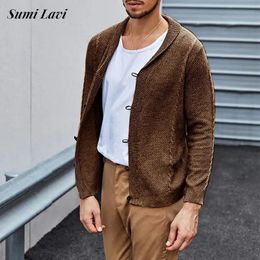 Cardigan maglione a maniche lunghe slim per il tempo libero per uomo Primavera vintage con bottoni risvolto giacche in maglia tinta unita maglioni moda uomo 240113