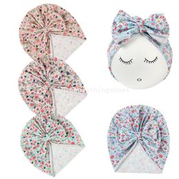 Infant Floral Printed Beanie Cotton Bow Bonnet for Baby Girls Hair Accessories Newborn Flower Bowknot Headwrap Turban Hat Bebes