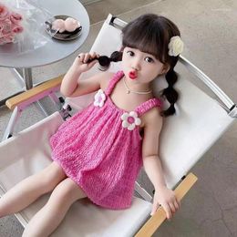 Girl Dresses Kids Girls Cute Applique Sling Dress 2024 Children Summer Sleeveless Princess White Rose Vestido Beach Wear Butterfly