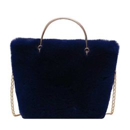 Tote Winter Women Bag Faux Fur Shoulder Messenger Metal Chain Handle Large Capacity Ladies Multicolor Handbag 220923