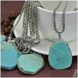 Retro Reiki Ethnic Green Turquoises Pendant Necklaces Vintage Rock Big Size Mineral Choker Chain For Drop Delivery Dhuuk