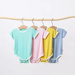 Rompers Baby Clothes Summer Short-sleeved Cotton Thin Bodysuit Children's Clothing Boys And Girls Jumpsuit Unisex Simple Solid