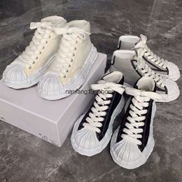 Maison Mihara Yasuhiros MMY Dissolved Shoes Mens Open Smile Casual Shoe Women Thick Sole High Top Lovers Canvas Shoes