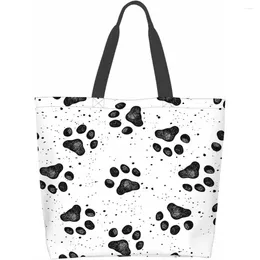 Shopping Bags Black Dog Tote Bag For Women Beach Portable Waterproof Handbag Reusable Grocery Travle School