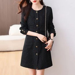 Casual Dresses French Small Fragrant Woolen Black Dress Female Fashion Elegant Vintage One Piece Long Sleeve Chic Loose Women 4XL