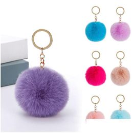 Fluffy Pom Keychain Soft Faux Rex Rabbit Fur Ball Car Key Rings Pompom P Keychains Gold Keys Holder Women Bag Pendant Jewellery Drop De Dhnvw