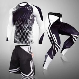 3 Pieces Men Compression Sets Running Quick Dry Long Sleeve Shirts Gym Leggings Men Pants Fitness Basketball Workout Sports Suit 240112