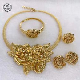Italian Jewelry Sets For Women Plating Real Gold Fashion Necklace Earrings Luxury Wedding Valentine's Day Gift 240112