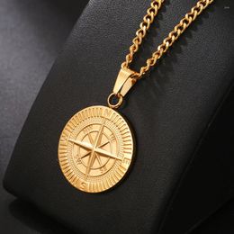 Pendant Necklaces Fashion Selling Stainless Steel Compass Necklace In Europe And America Punk Style Colourless Coin Men's Hi