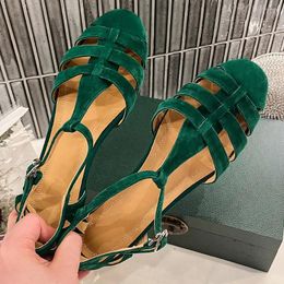 Sandals Danxuefei Women's Natural Suede Leather Narrow Band Braided T-strap Flats Soft Comfortable Casual Emale Summer Shoes