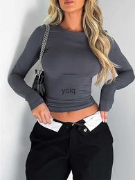 Women's T-Shirt Cropped Tees y2k Cloes For Women Solid Colour O Ne Long Sleeve T Shirt 2000s Crop Tops Casual Streetwearyolq