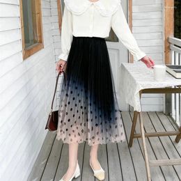 Skirts Tulle Long Womens 2024 Spring Summer Polka Dot Skirt Korean Fashion Mesh Gradient Colour Pleated