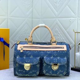 Brand Bags Vintage Denim Handbags Front Zipper with Double Pockets Full Logo