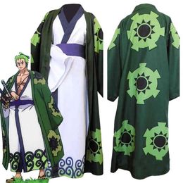 Costumes Anime One Piece Roronoa Zoro Cosplay Costume Wano Kuni Country Kimono Robe Full Suit Outfits Halloween Carnival Suit AA220324264P
