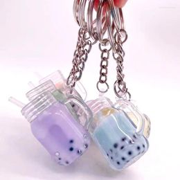 Keychains 5pcs Mini Simulation Car Key Chain Bubble Milk Tea Acrylic Bag Decoration Keychain Kawaii Individualized Creative Cute