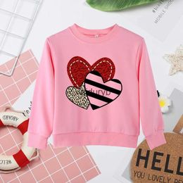 Clothing Sets Pink High Quality Kids Sweatshirts O Neck Clothes Love Heart Print All-match Popular Trendy ld Hoodless Tops Sweater Dropshipvaiduryb
