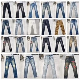 Jeans Amirs da uomo firmati High Street Hole Star Patch Pantaloni da donna con pannello ricamato a stella Amirs da donna Pantaloni slim fit elasticizzati Pantaloni Jean nuovo stile