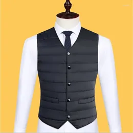 Men's Vests Lightweight Cotton Padded Vest Men Classic Business Work Wear Coat Neck Solid Colour Thicken Winter Dovetail Shirt Jacket 2024