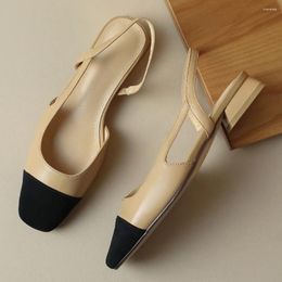 Sandals Women's Genuine Leather Mix Colour Patchwork Square Toe Slip-on Flats Summer Casual Female Slingback Sandalias Shoes Sale