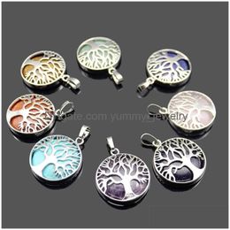 New Natural Stone Pendant Gemstone Tree Of Life Charms Diy Necklace For Women Men Jewellery Drop Delivery Dhjfg