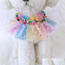 Dog Apparel Spring Pet Cats Jewellery Fashion Colorf Gradient Mesh Stars Print Bow Collars Bibs Accessories Supplies Poodle Drop Delive Dhh4X