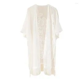 Women's Swimwear Sheer Womens Kimono Cardigan Short Sleeve Loose Wear Cover Up Blouse-Tops Dropship