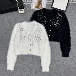 10093 2024 Runway Summer Brand Same Style Sweater Long Sleeve V Neck Cardigan Fashion Clothes White Black High Quality Womens YIDOU