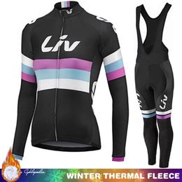 Men's Cycling Blouse Winter Thermal Fleece Jersey Man Clothes LIV Professional Shirt Long Sleeve Set Bib Complete 2023 Bike Suit 240112