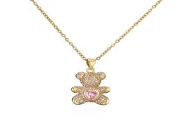 Colourful Zircon Pave Setting Love Bears Pendant Gold Chain Necklace Cute Woman Gift Jewelry9797626