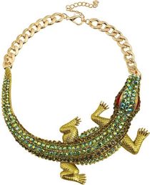 Zeelina Large Necklace Green Ethnic Thick Necklace Water Diamond Exaggerated Carved Crocodile Neckchain Punk Gothic Clothing Jewellery Metal Water Diamond
