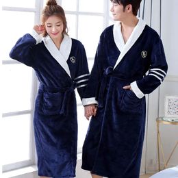 Thicken Warm Couple Style Flannel Robe Winter Long Sleeve Bathrobe Sexy V-Neck Women Men Nightgown Lounge Sleepwear Home Clothes 240113