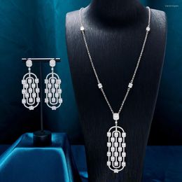 Necklace Earrings Set TIRIM Long Pendant For Women Cubic Zirconia Bridal Jewellery Link Stackable Trendy Sweater