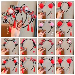 Hair Accessories Flower Children Wig Headband Braid Tang Suit Hoop Red Bow Hairband Tassel Baby Headwear Hanfu Sticks