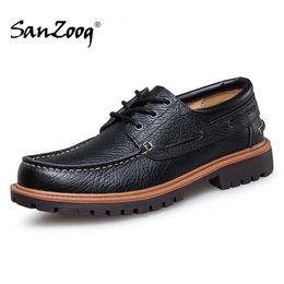 Spring Autumn Genuine Leather Boat Shoes Men Black Brown Zapatos Hombre Cuero Genuino Big Size 47 48 240112