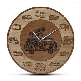 Wall Clocks Home Is Where You Park RV Recreational Vehicles Wood Texture Acrylic Print Clock Camper Vans Motorhome Travelling Art
