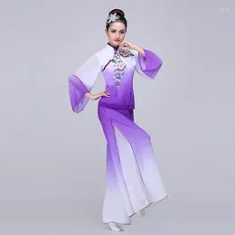 Stage Wear Classical Dance Costume Female Elegant Chinese Fan National Vintage Umbrella Yangko Clothing For Shows