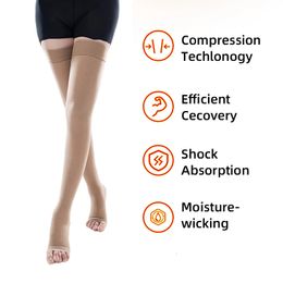 Hh 15-21mmHg Open Toe Woman Compression Stockings for Varicose Veins Thigh High Graduated Pressure Socks S-5XL 240113