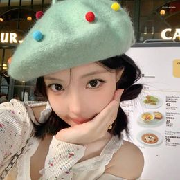 Berets Korean Colored Little Jelly Bean Lady Painter Hat Beret Japanese Woolen