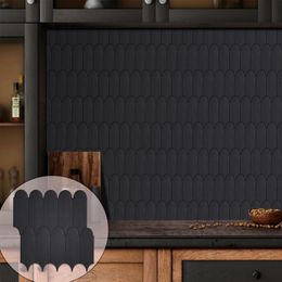 10 Sheets Premium DIY 3D Black Wall Sticker Peel and Stick Vinyl Wallpaper on Tile for Kitchen Bathroom Backsplash Decor 240112