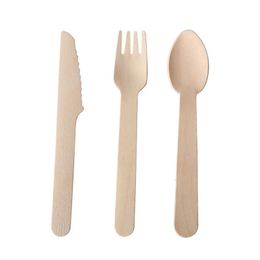 100Pcs/Pack Disposable Wooden Cutlery Biodegradable Knives Forks Spoons Bamboo Flatware Set Kitchen Dining Bar Tableware 240113