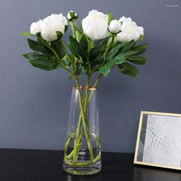 Decorative Flowers Faux Silk Flower UV-resistant No-watering 2 Heads Blooming Artificial Peony Arrangement DIY