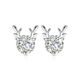 Cute Christmas earrings Elk Diamond Earrings Stud Woman Pure Silver 925 1 Carat 65mm Total 2 Certified Jewellery 240112