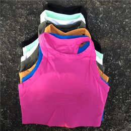 Solid Color Round Neck Fitness Bra Tight Sport Tank Top Comprehensive Training Jog Yoga With Chest Pad Antibacterial Deodorant 240113