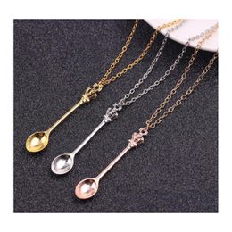 Crown Mini Teapot Necklace Spoon Pendant Necklaces Jewelry Gold Sier Black Colors For Men Women Gift Drop Delivery Otpbc