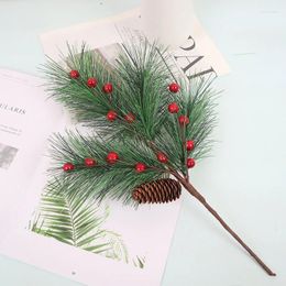 Decorative Flowers 1pc Faux Pine Flower Xmas Craft Christmas Tree Pendant Artificial Red Berry Holly Branches Sprigs Twigs