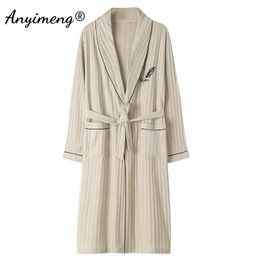 L-4XL Luxury Bathrobe for Man Autumn Winter Knitted Cotton Long Sleeve Shawl Collar Men Robes Elegant Mens Kimono V-neck Robe 240113