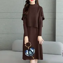 Work Dresses VANOVICH Korean Style Loose Pullover Turtleneck Vest Women's Autumn And Winter Casual Slim Long A-line Dress Two-piece Sets